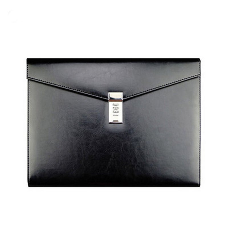Yakri A4 Leather Password Lock Document Bag Manager File Folder for Office Writing Pads Legal Paper TPN086(Black) - Image 1